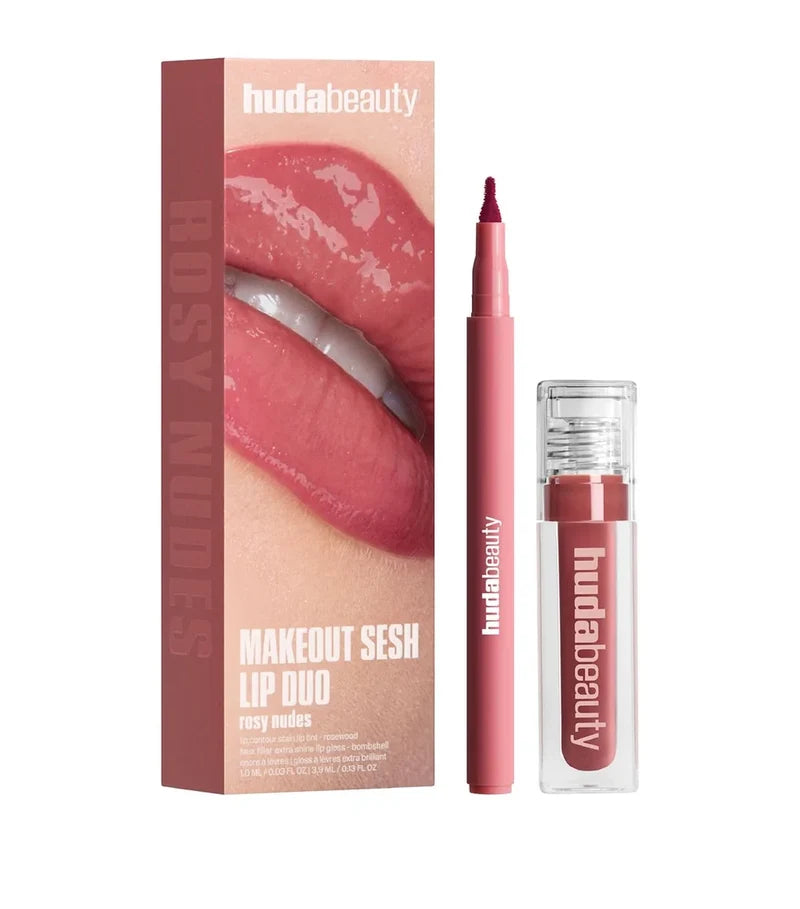 Huda Beauty Makeout Sesh Lip Duo | Rosewood Lip Tint & Bombshell Gloss
