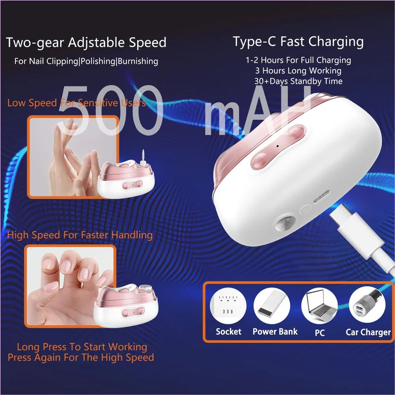 4-in-1 Electric Nail Clipper | Portable Rechargeable Nail Care Tool