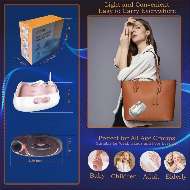 4-in-1 Electric Nail Clipper | Portable Rechargeable Nail Care Tool