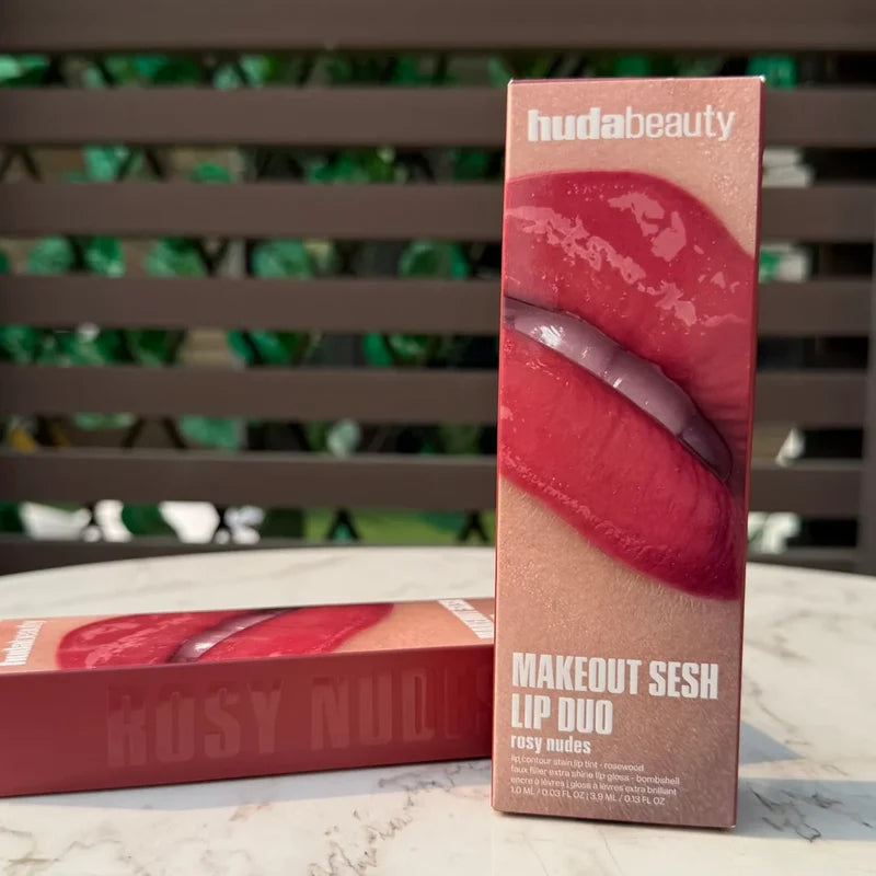 Huda Beauty Makeout Sesh Lip Duo | Rosewood Lip Tint & Bombshell Gloss