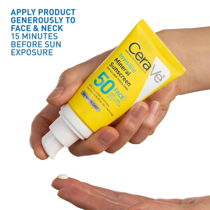 CeraVe Invisible Mineral Sunscreen SPF 50 | Face Sunscreen with Ceramides & Niacinamide