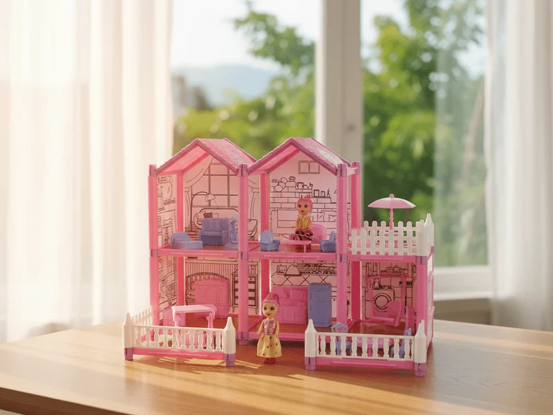 DreamVilla 172-Piece Villa Dollhouse Playset for Girls – DIY Coloring House with Dolls & Furniture