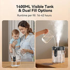 MistGlow 1800mAh Dual Mist Humidifier with Ambient Light | Portable Rechargeable Air Humidifier