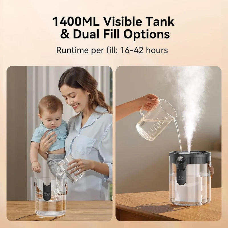 MistGlow 1800mAh Dual Mist Humidifier with Ambient Light | Portable Rechargeable Air Humidifier