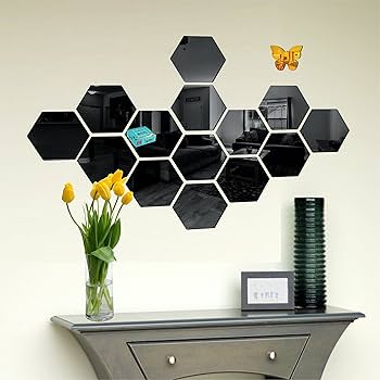 HexaGlow Acrylic Mirror Wall Stickers | 13-Piece Hexagon Wall Décor Set