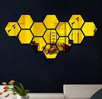 HexaGlow Acrylic Mirror Wall Stickers | 13-Piece Hexagon Wall Décor Set