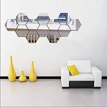 HexaGlow Acrylic Mirror Wall Stickers | 13-Piece Hexagon Wall Décor Set