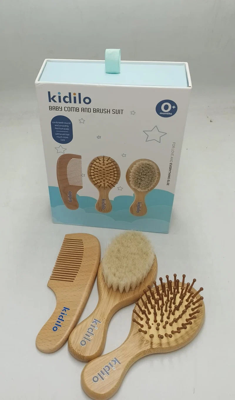 Kidilo Baby Brush & Comb Set | 3-Piece Newborn Hair & Scalp Grooming Kit