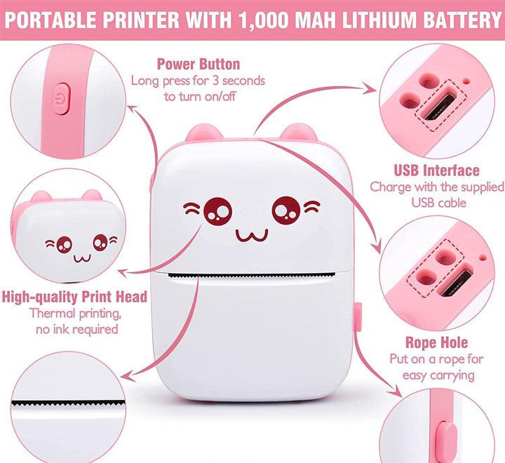 Mini Pocket Thermal Printer – Bluetooth Wireless Inkless Photo, Label & Note Printer with Fun Print App